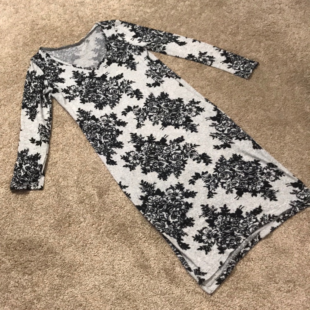 Beautiful grey and black floral sweater dress